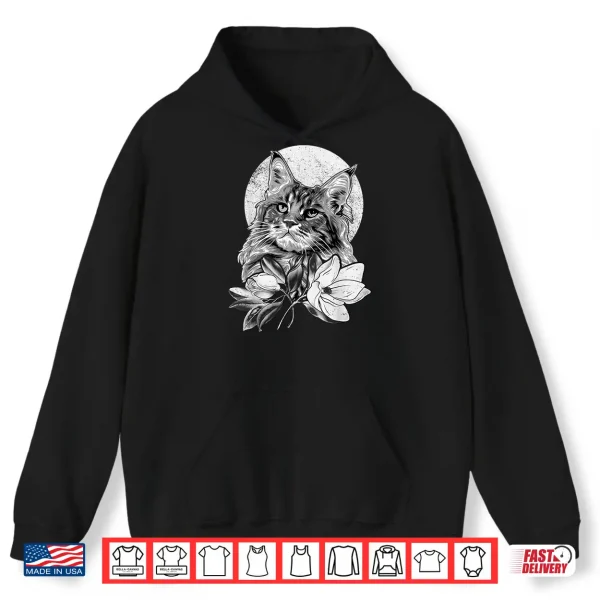 Hoodie Maine Coon cat with Magnolia flowers Shirt