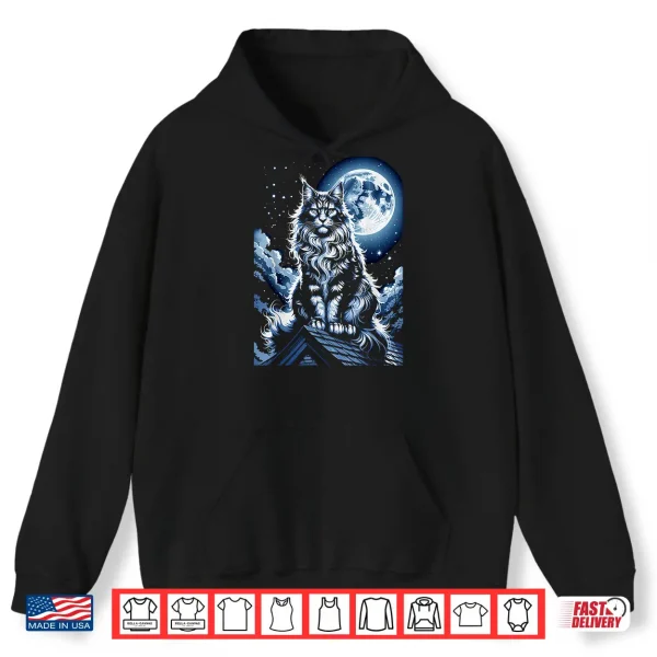 Hoodie Majestic Maine Coon Cat Under Full Moon Night Sky Shirt