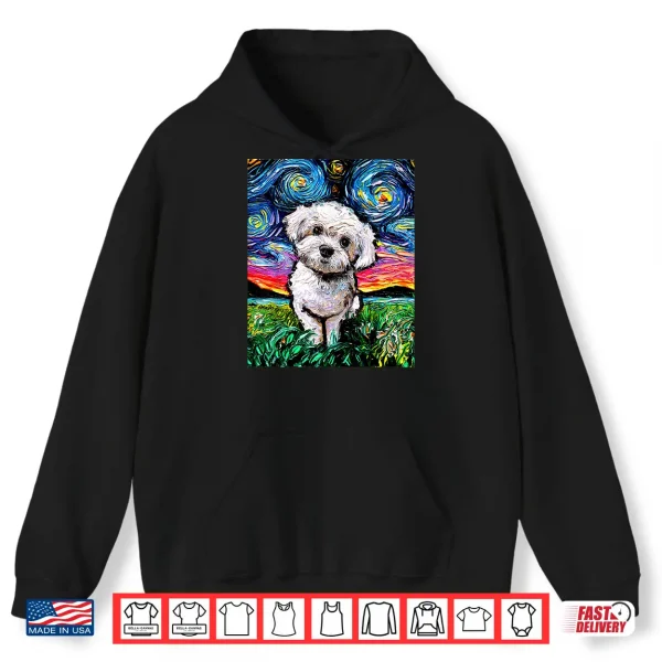 Hoodie Maltipoo Starry Night White Maltese Poodle Dog Art by Aja Shirt