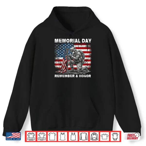 Hoodie Memorial Day Remember and Honor Patriotic US Flag Military Shirt