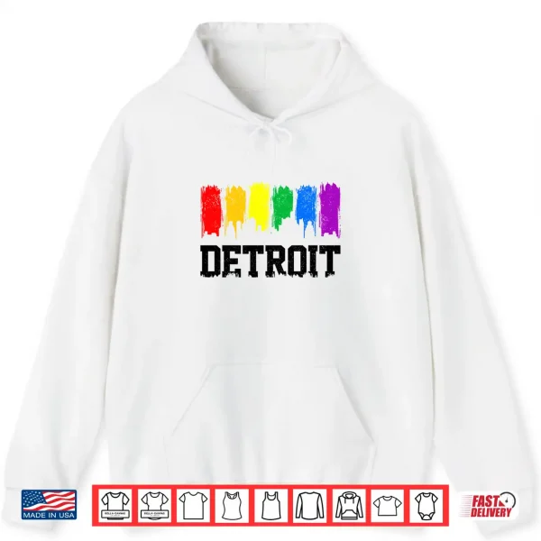 Hoodie Mens Detroit Skyline Michigan Rainbow LGBTQ Gay Pride Performance Shirt