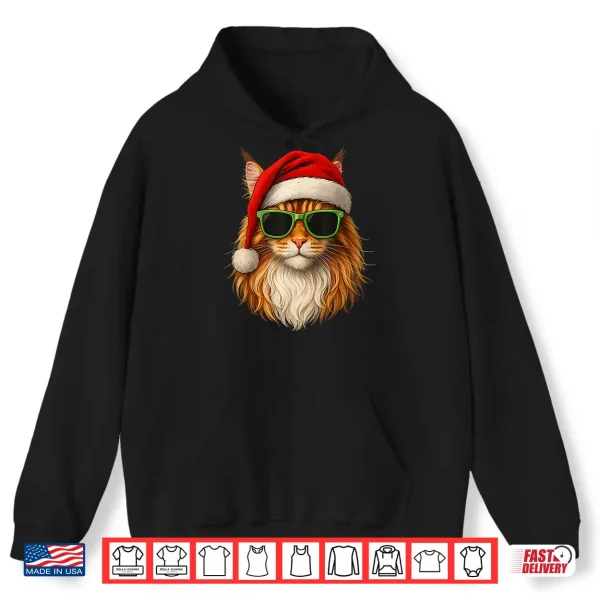 Hoodie Meowy Catmas Santa Hat Maine Coon Cat Christmas Pajamas Shirt