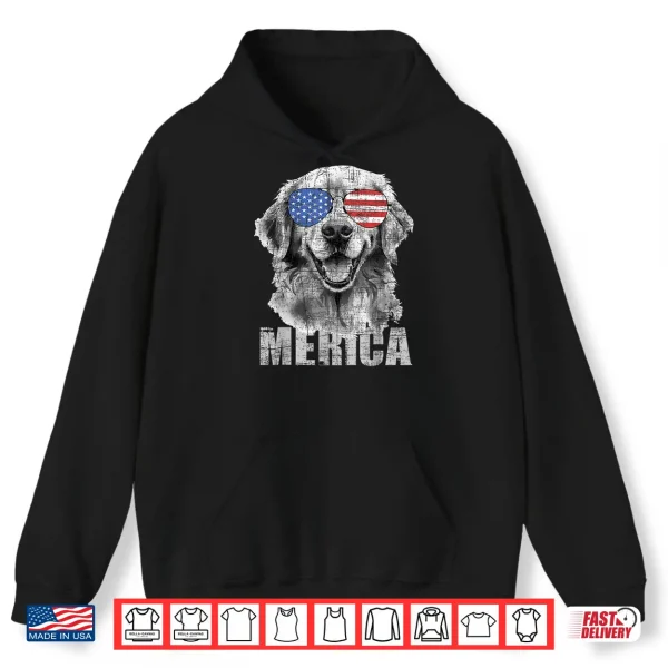 Hoodie Merica Patriotic American Flag Golden Retriever Dog Lover Shirt