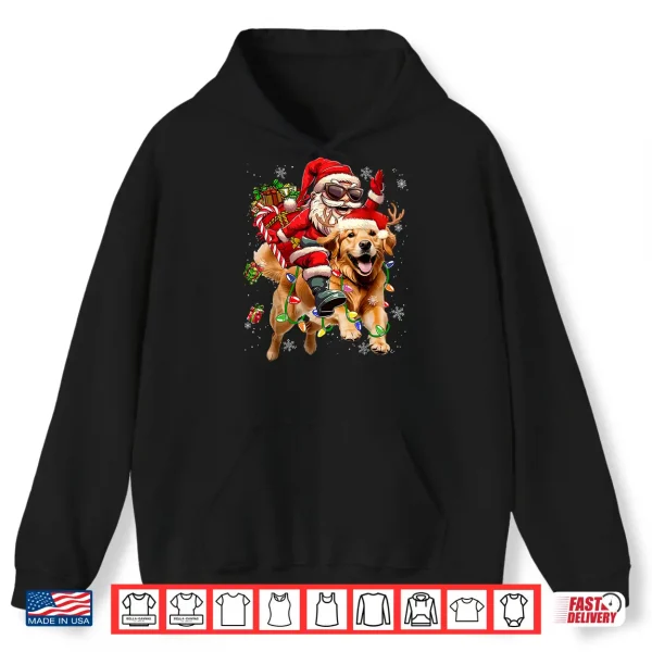 Hoodie Merry Christmas Santa Riding Golden Retriever Dog Xmas Shirt