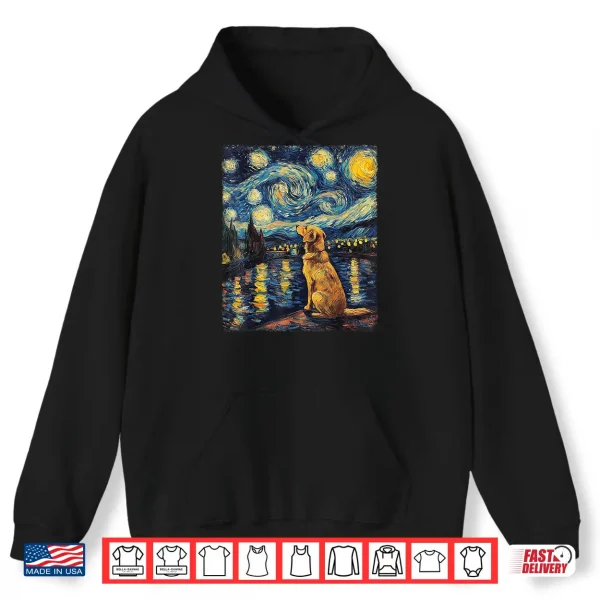Hoodie Modern Art Painting Van Gogh Starry Night Golden Retriever Shirt