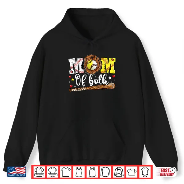 Hoodie Mom Of Both Game Day Baseball Softball Mothers Day 2025 Shirt