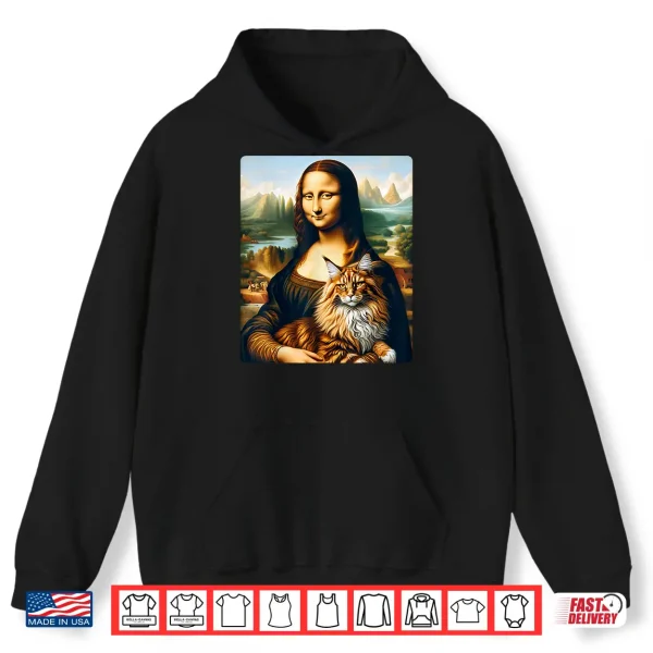 Hoodie Mona Lisas Feline Companion Maine Coon Cat Artwork Shirt