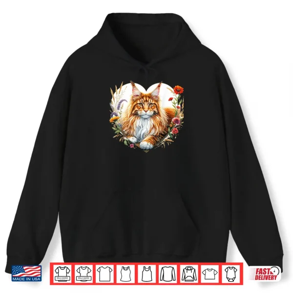 Hoodie My Cat Is My Valentine Cute Orange Maine Coon Cat In A Heart Shirt