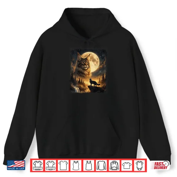 Hoodie Mystical Maine Coon Cat Spirit Howling at The Moon Nature Shirt