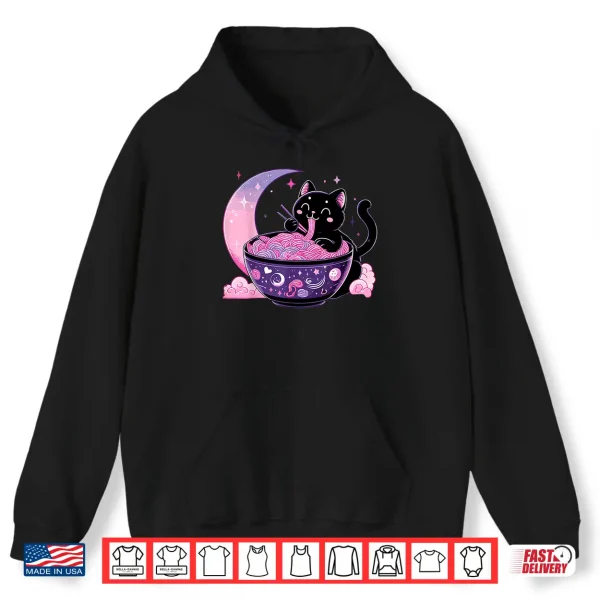 Hoodie Pastel Goth Aesthetic Kawaii Cat Eating Ramen Noodles Shirt