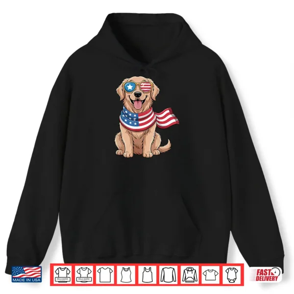 Hoodie Patriotic Golden Retriever Dog American Flag 4Th Of July Shirt