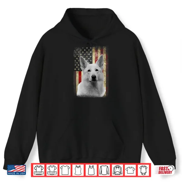 Hoodie Patriotic White German Shepherd Flag American USA Dog Lover Shirt