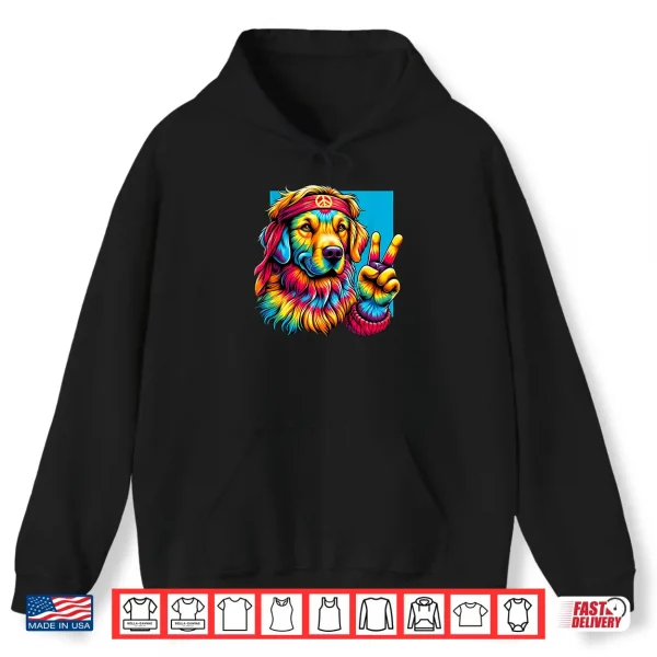 Hoodie Peace Sign Tie Dye Golden Retriever Dog Shirt