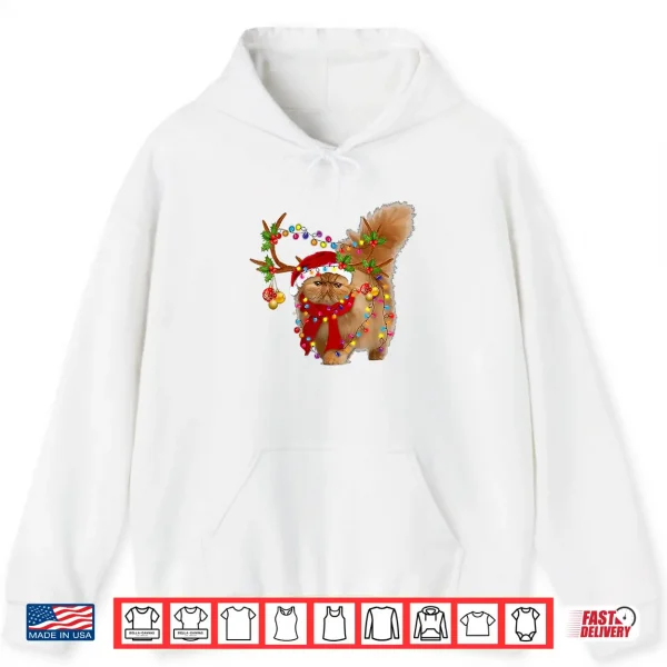 Hoodie Persian Cat Gorgeous Reindeer Christmas Tree Light Xmas Shirt