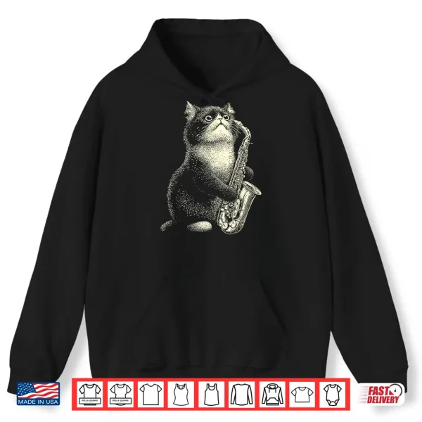 Hoodie Persian Cat Playing Saxophone Player Funny Jazz Musician Shirt
