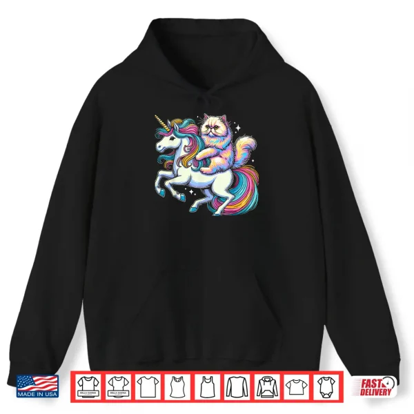 Hoodie Persian Cat Riding Unicorn Magical Adventure Shirt