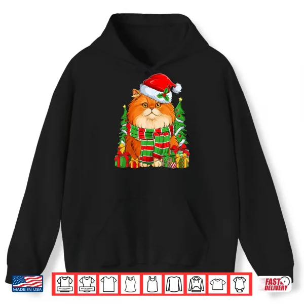 Hoodie Persian Cat Santa Hat Merry Christmas Pajamas Xmas Kids Shirt