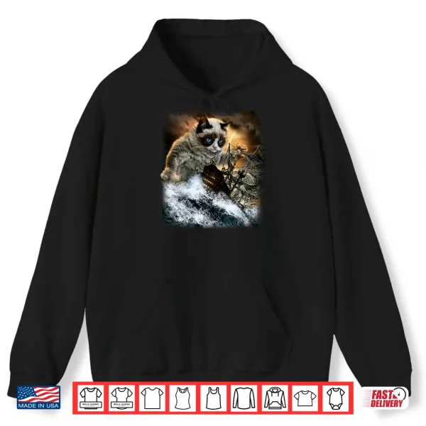 Hoodie Persian Kraken Cat Attacking Ship Shirt