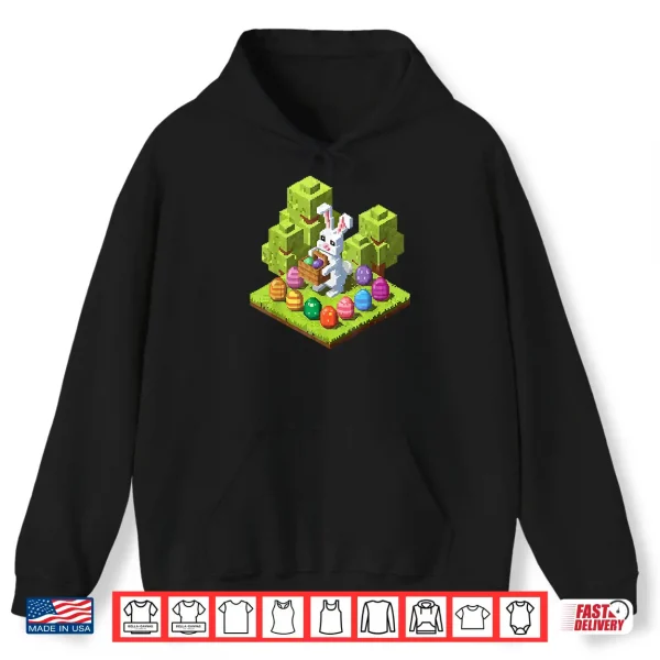 Hoodie Pixel Easter Bunny Video Gamer Egg Hunting Fun Boy Kid Shirt