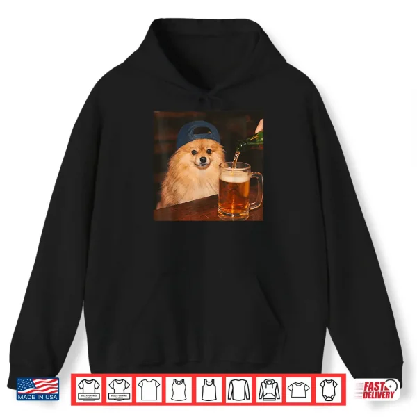 Hoodie Pomeranian Drinking Beer Shirt Funny Fathers Day Dog Meme Shirt