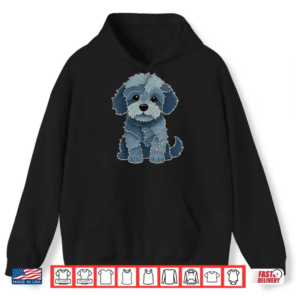 Hoodie Poodle Patchwork Denim Shirt Women Cute Poodle Dog Mom Shirt