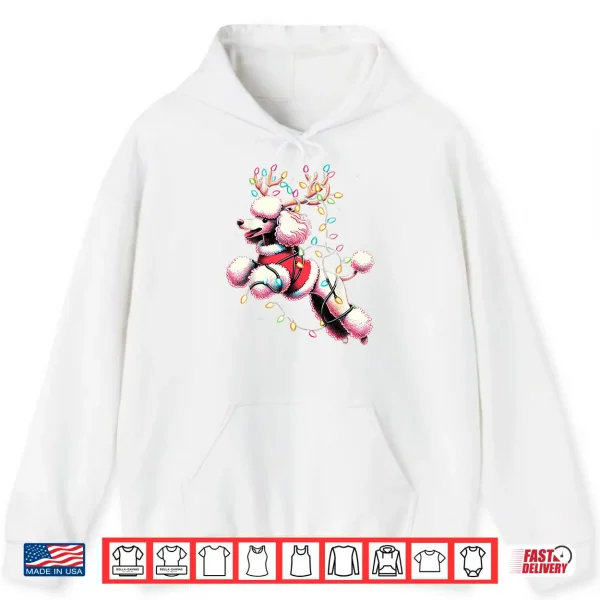 Hoodie Poodle Santa Christmas Tree Lights Funny Ugly Pajama Women Shirt