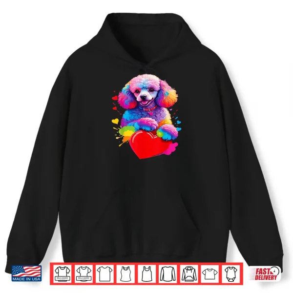 Hoodie Poodle Shirt Colorful Poodle Heart Graphic Shirt