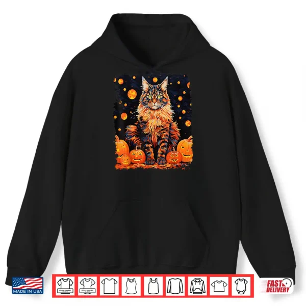Hoodie Pop Art Maine Coon Cat Pumpkin Halloween Shirt