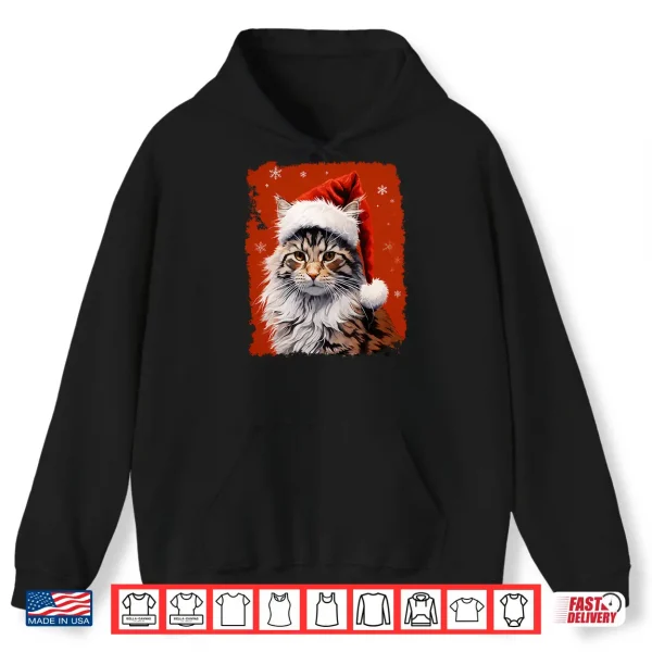 Hoodie Pop Art Maine Coon Christmas Cat Red Shirt