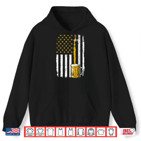 Hoodie Pouring Beer American Flag Vintage 4th of July Craft Brewery Shirt