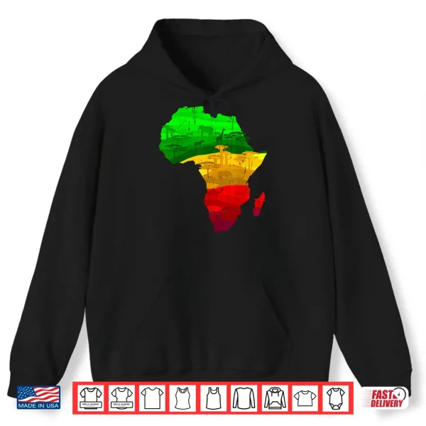 Hoodie Proud Africa Map Green Yellow Red African Pride Juneteenth Shirt