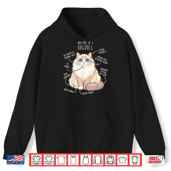 Hoodie Ragdoll Cat Anatomy Funny Cute Pet Mom Dad Cream Bicolor Shirt