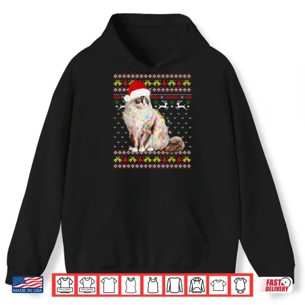 Hoodie Ragdoll Cat Christmas Ugly Design Festive Lights Cat Lover Shirt