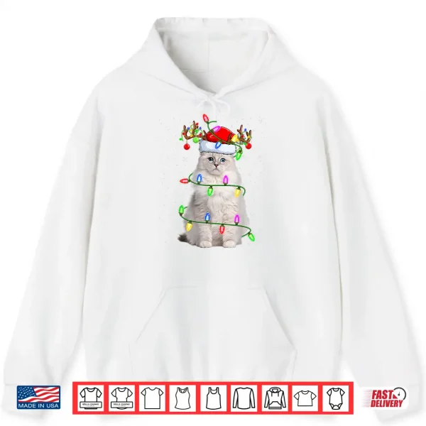 Hoodie Ragdoll Cat Lover Xmas Lighting Santa Ragdoll Cat Christmas Shirt