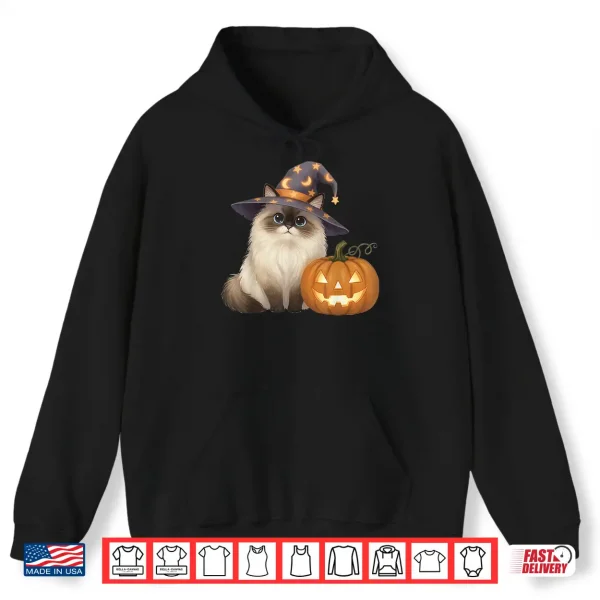 Hoodie Ragdoll Cat Mom Halloween Witch with Pumpkin Cute Fall Shirt