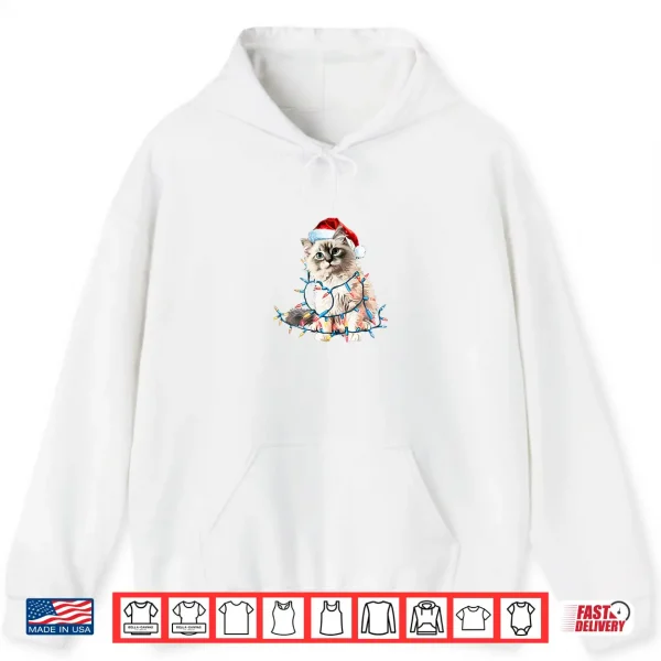 Hoodie Ragdoll Cat Santa Xmas Lights Funny Christmas Shirt