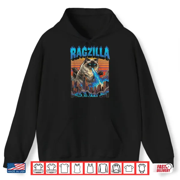 Hoodie Ragzilla Giant Blue Eyed Ragdoll Cat Monster Movie Parody Shirt
