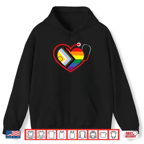 Hoodie Rainbow Heart LGBTQ Doctor Nurse Medical Pride Month Squad Shirt