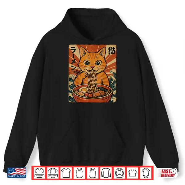 Hoodie Ramen Noodles Orange Cat Japanese Anime Kawaii Cat Retro Shirt