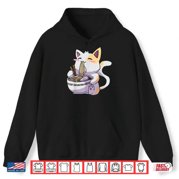 Hoodie Ramen Shirt Cat Tshirt Kawaii Anime Tee Japanese Gift