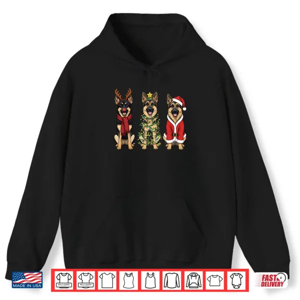 Hoodie Retro Christmas German Shepherd Santa Reindeer GSD Dog Lover Shirt