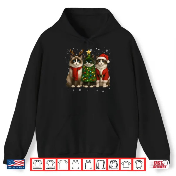 Hoodie Retro Christmas Ragdoll Santa Reindeer Cat Lover Shirt