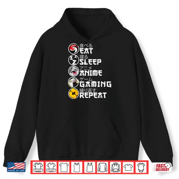 Hoodie Retro Eat Sleep Anime Gaming Repeat Kawaii Anime Manga Gamer Shirt