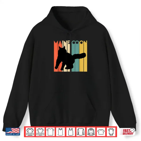 Hoodie Retro Maine Coon Cat Silhouette Cool Feline Cat Lover Gift Shirt