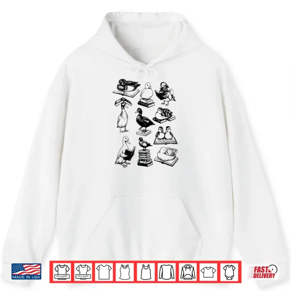Hoodie Retro Reading Ducks Graphic Sketch Ducks Bookworm Nerd Shirt