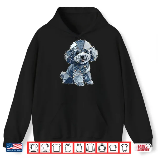 Hoodie Retro denim patch poodle dog art artistic Men Women Shirt