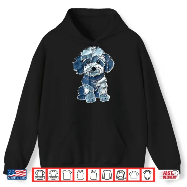 Hoodie Retro denim patch poodle dog art artistic Shirt