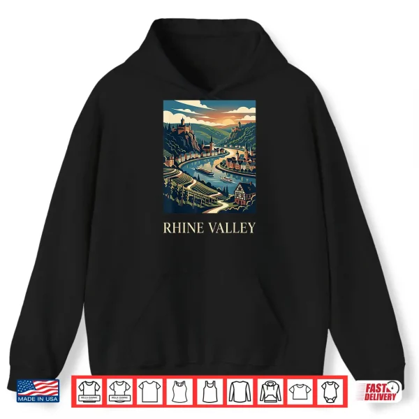 Rhine Valley Germany Castle River Retro Travel Design Shirt 1 Hoodie Rhine Valley Germany Castle River Retro Travel Design Shirt