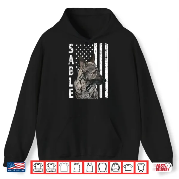 Hoodie Sable German Shepherd Dog American Flag Patriotic Shirt