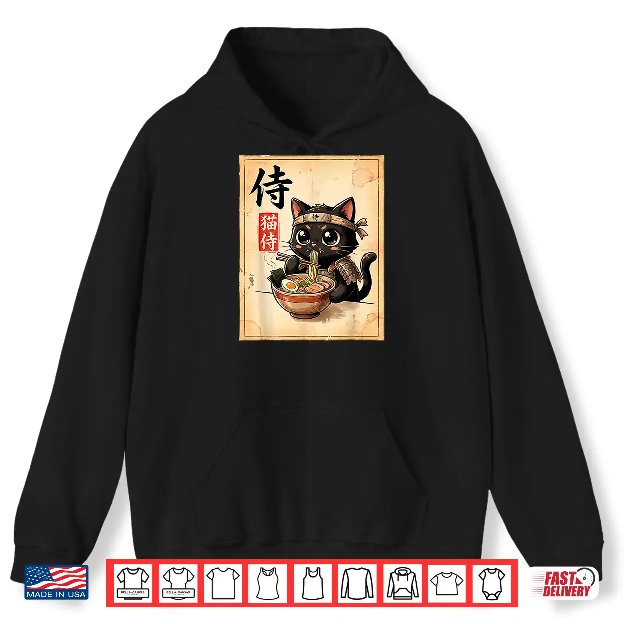 Samurai Black Cat Eating Ramen Japanese Manga Style Shirt Samurai Black Cat Eating Ramen Japanese Manga Style Shirt